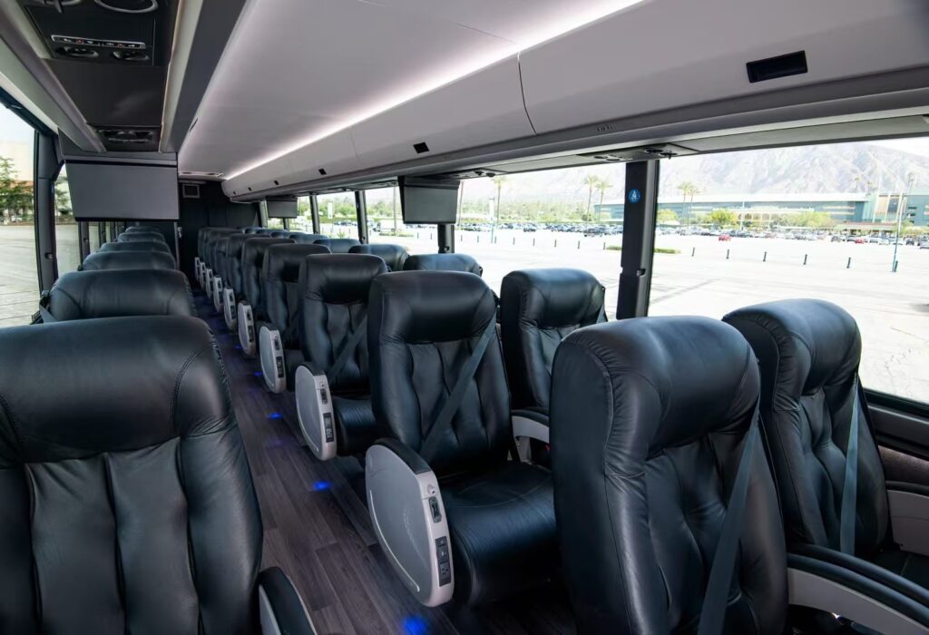 Premium reclining leather seats inside a UniSky Express coach