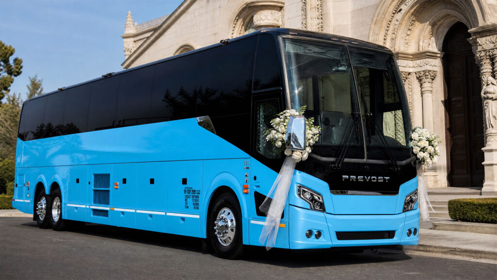 UniSky Express luxury coach providing wedding shuttle transportation